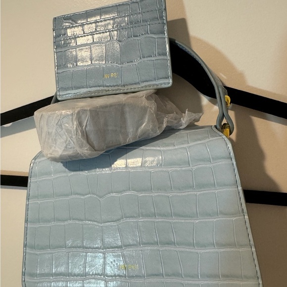 JW PEI Handbags - JW PEI Light Blue Croc-Embossed Handbag and Cardholder Set